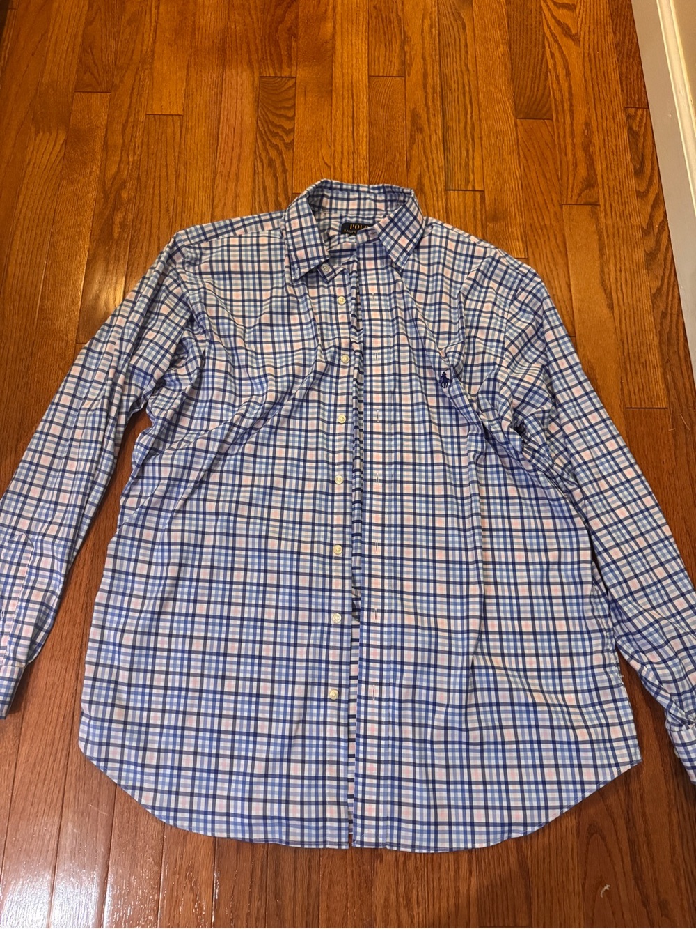Ralph Lauren Blue and White Plaid Button-Down Shirt